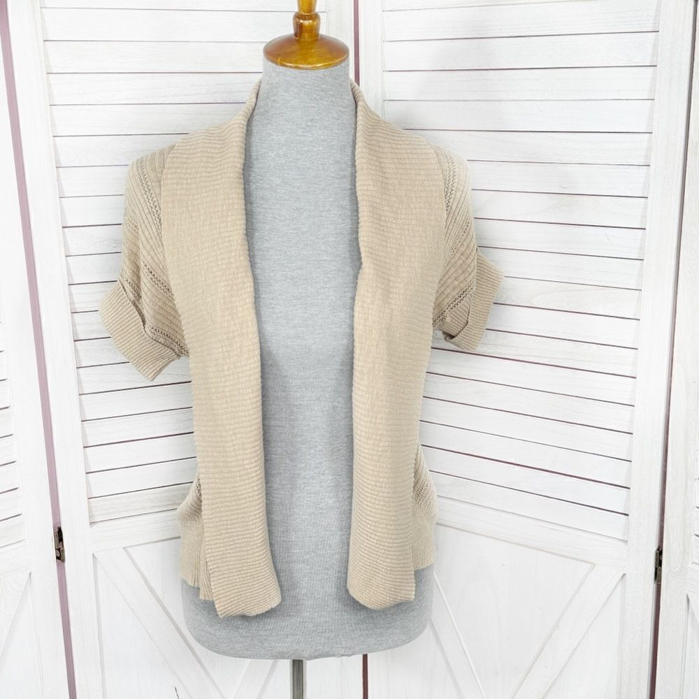 Dress‎ Barn Vintage Open Front Cardigan Topper Sweater Tan Small